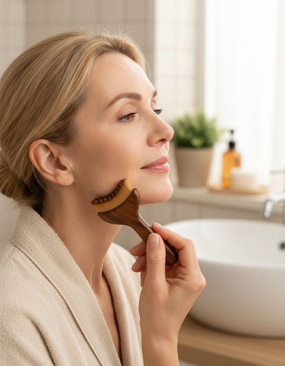 Woman brushing down her jaw with the Sylvan brush
